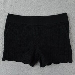 Ann Taylor LOFT Shorts Womens 00 Black The Riviera Waffle Textured Scalloped Hem